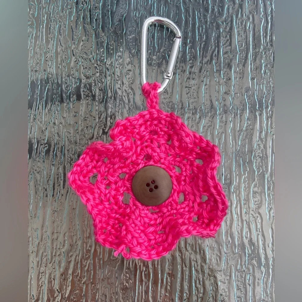 Handmade dark pink flower key chain